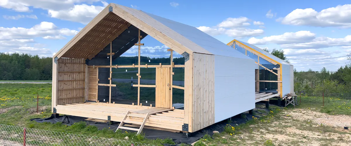 Framing phase of a new barndominium build