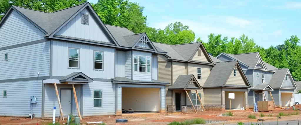 New homes under construction in a suburban neighborhood