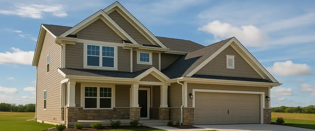 Newly built two-story custom home with front gable design